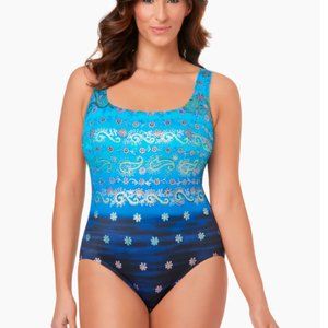 One Piece Women Blue and Gold Longitude Swimsuit - NWT